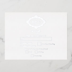 Real Silver Foil Wreath White Wedding RSVP Folie Einladungspostkarte