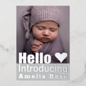 Real Silver Foto Collage Hallo Baby Ankündigung (Vorderseite)