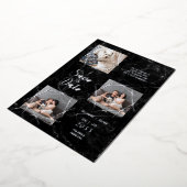Real Silver Three Photos Dog Wedding Faux Marble Folieneinladung (Gedreht)