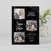 Real Silver Three Photos Dog Wedding Faux Marble Folieneinladung (Stehend vorne)