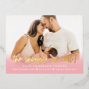 Real Snuggle Foil Baby Geburtsankündigung Postkart Folien Feiertagspostkarte