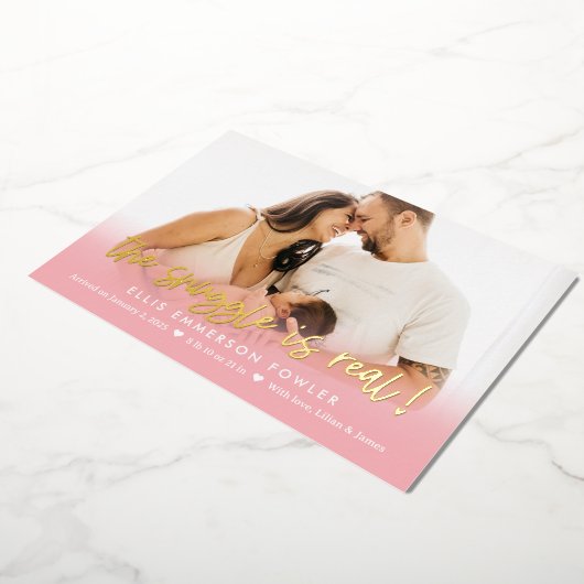 Real Snuggle Foil Fun Baby Birth Ankündigung (Gedreht)