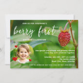 Real Strawberry Foto Custom Berry Erster Geburtsta Einladung (Vorderseite)