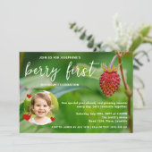 Real Strawberry Foto Custom Berry Erster Geburtsta Einladung (Stehend Vorderseite)
