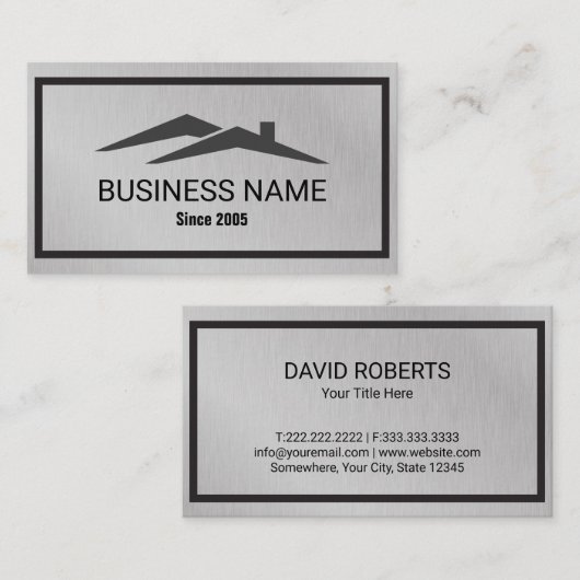 Reales Anwesen House Roof Logo Realtor Metalik Visitenkarte (Vorne/Hinten)