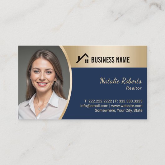 Reales Anwesen-Navy & Gold Realtor-Foto Visitenkarte (Vorderseite)
