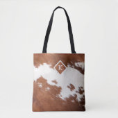 Realistic brown and white cowhide texture monogram tasche (Vorderseite)