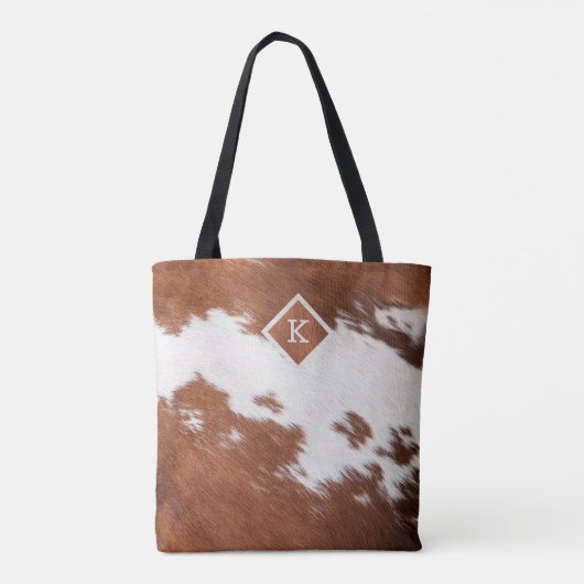 Realistic brown and white cowhide texture monogram tasche (Rückseite)
