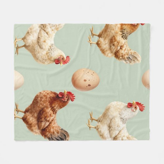 Realistic Chickens Farm Fresh Eggs Pattern Fleecedecke (Vorderseite (Horizontal))