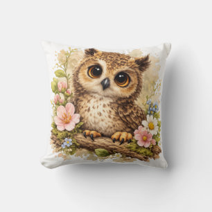 Realistic Cute Owl Floral Pillow Woodland Nursery  Kissen