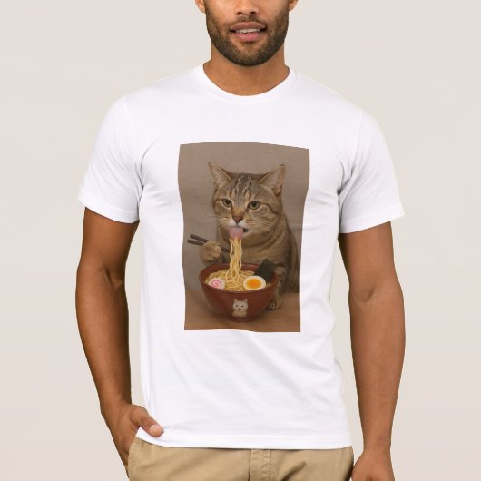 Realistic Funny Cat Eating Ramen | Graphic Tee (Vorderseite)
