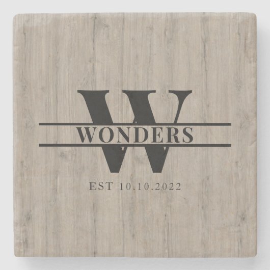 Realistic Grey Driftwood Grain Monogram Wedding Steinuntersetzer (Vorderseite)