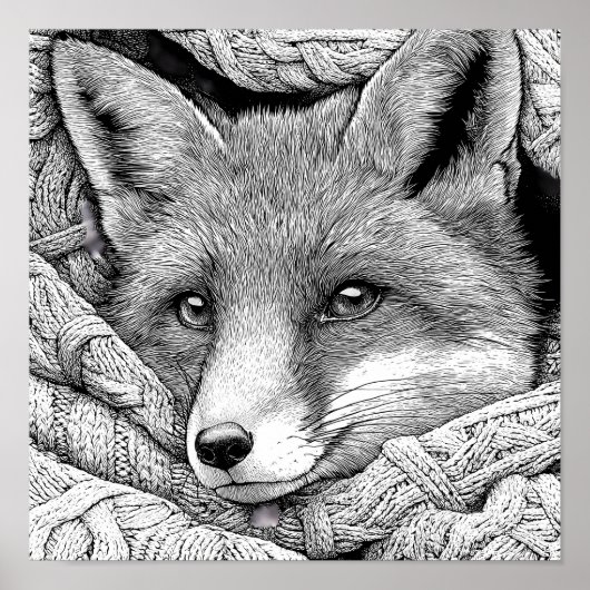 Realistic Knitted Christmas Stocking Fox Coloring  Poster (Vorne)