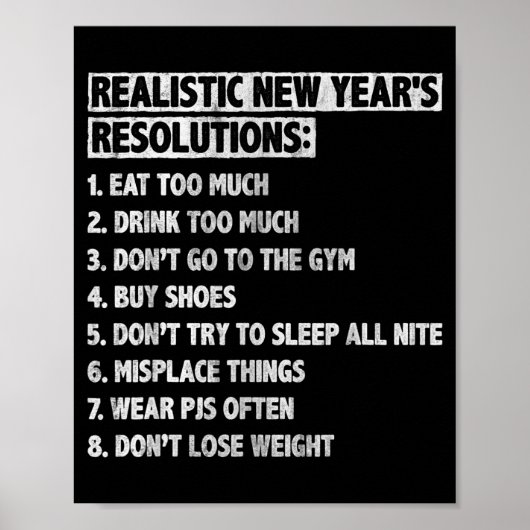 Realistic New Year's Resolutions Sayings Quote Fun Poster (Vorne)