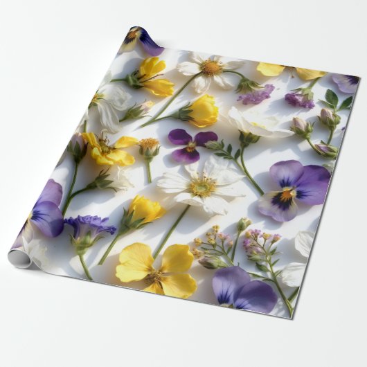 Realistic Pressed Flower Spring Gift Wrap Geschenkpapier (Ungerollt)