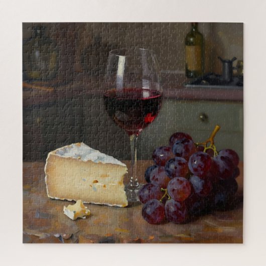 Realistic Red Wine Cheese Grapes Still Life Puzzle (Vertikal)