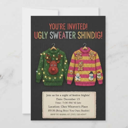 Realistic Ugly Sweater Shindig Knitted Invitation Einladung (Vorderseite)
