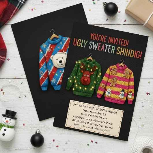 Realistic Ugly Sweater Shindig Knitted Invitation Einladung