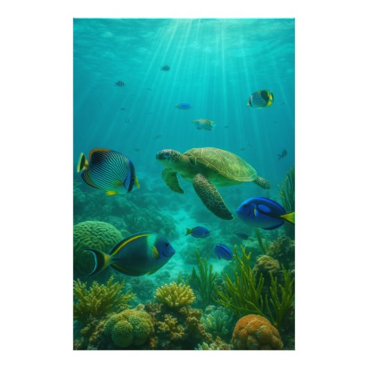 Realistic Underwater Sea Turtle in Zakynthos Fotodruck (Vorne)