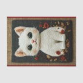 Realistisch bestickte weiße Katze BZ8 Decoupage Seidenpapier (Vorderseite)