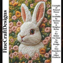 Realistisch besticktes weißes Kaninchen BZ7 Decoup Seidenpapier