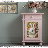 Realistisch besticktes weißes Kaninchen BZ7 Decoup Seidenpapier