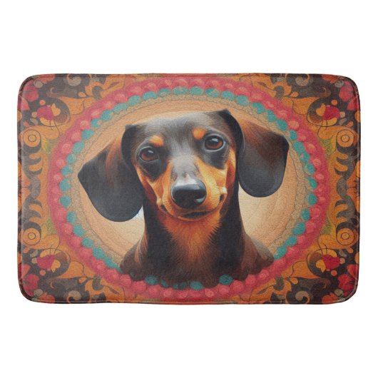 Realistisch farbenfrohe Niedliche Dackel Hundelieb Badematte (Vorderseite)