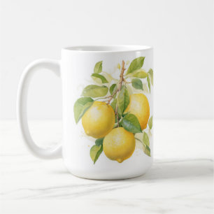 REALISTISCH GELBE LEMONEN AUF LEMONBRANCHEN KAFFEETASSE