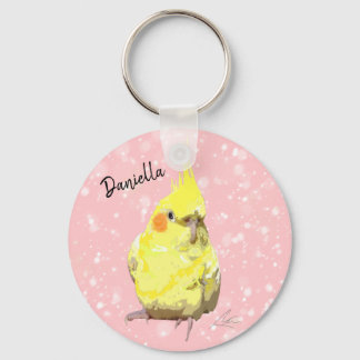 Realistisch-gelbes Cockatielgemälde Pink Flurries Schlüsselanhänger
