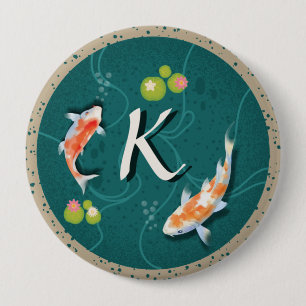 Realistisch grüner japanischer Koi-Fischteich Button