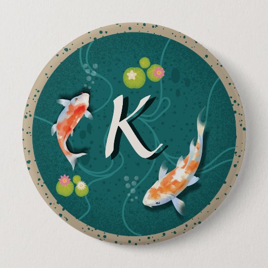 Realistisch grüner japanischer Koi-Fischteich Button (Vorderseite)