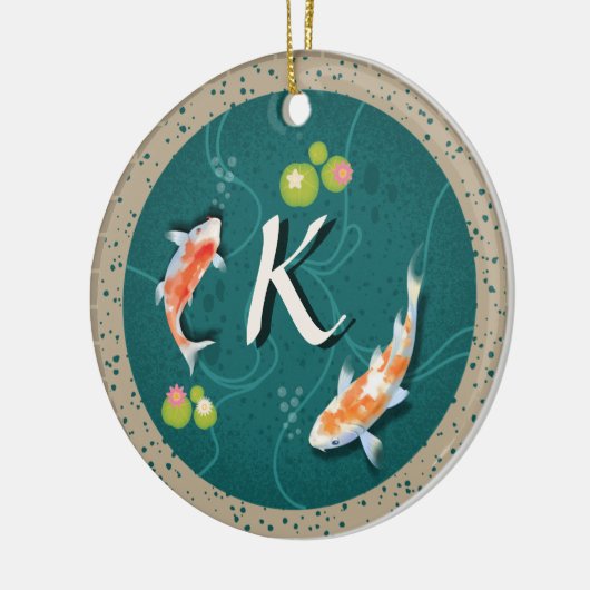 Realistisch grüner japanischer Koi-Fischteich Keramik Ornament (Links)
