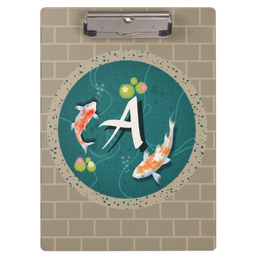 Realistisch grüner japanischer Koi-Fischteich Klemmbrett (Vorderseite)
