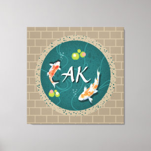 Realistisch grüner japanischer Koi-Fischteich Leinwanddruck