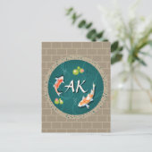 Realistisch grüner japanischer Koi-Fischteich Postkarte (Stehend Vorderseite)