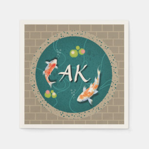 Realistisch grüner japanischer Koi-Fischteich Serviette