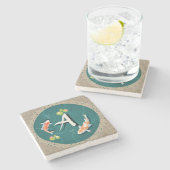 Realistisch grüner japanischer Koi-Fischteich Steinuntersetzer (Seitenansicht)