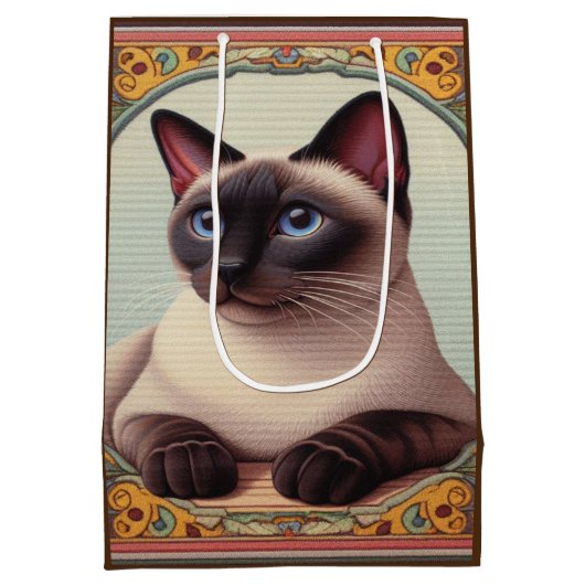 Realistisch Niedliche siamesische Katze farbenfroh Mittlere Geschenktüte (Rückseite)