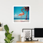 Realistisch rosa Flamingo auf Beach Poster (Heimbüro)