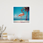 Realistisch rosa Flamingo auf Beach Poster (Küche)