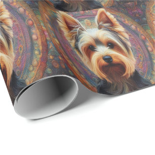 Realistisch Yorkshire Terrier Dog Colorful Border Geschenkpapier