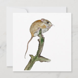 Realistische Aquarellmaus in einem Baum Feiertagskarte