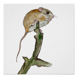 Realistische Aquarellmaus in einem Baum Poster