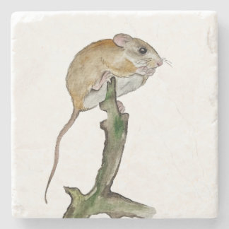 Realistische Aquarellmaus in einem Baum Steinuntersetzer