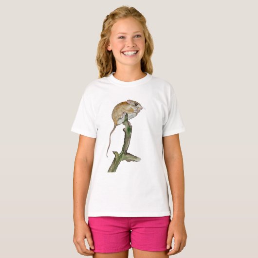 Realistische Aquarellmaus in einem Baum T-Shirt (Vorne ganz)