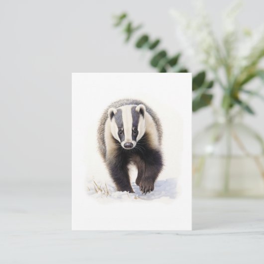 Realistische Badger im Schnee - Grusskarte für Wil Postkarte (Stehend Vorderseite)