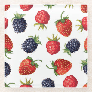 Realistische Berries Köstliches nahtloses Muster Glasuntersetzer