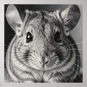 Realistische Chinchilla-Porträt-Skizze Poster