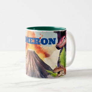 Realistische Dinosaurier und Volcano-Individuelle  Zweifarbige Tasse