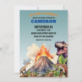 Realistische Dinosaurier und Vulkan Einladung (Vorderseite)